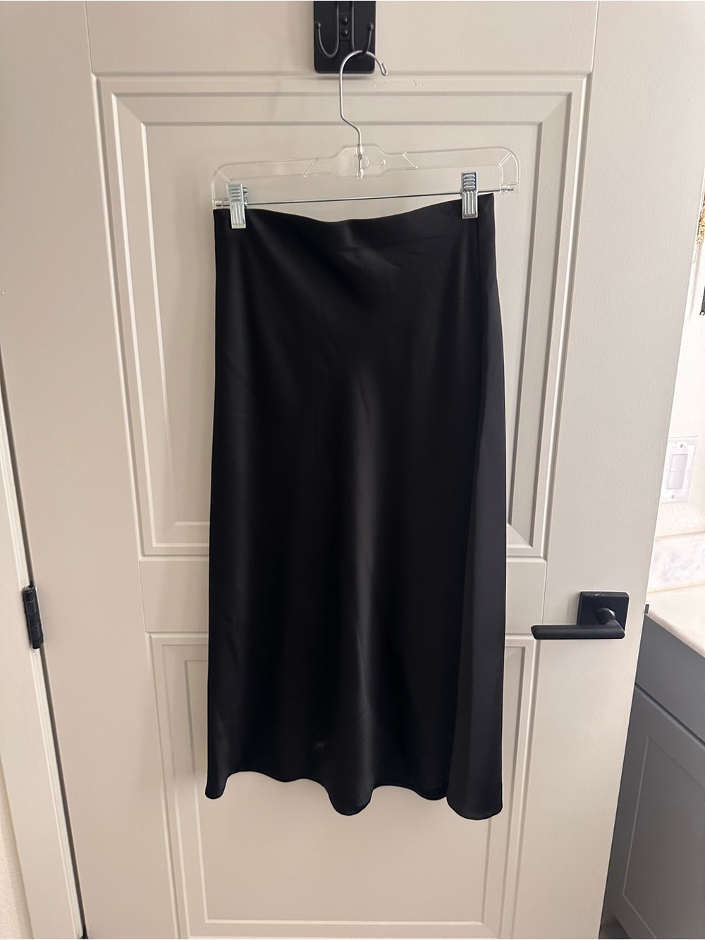 Rachel Zoe Black Satin Bias Midi Skirt